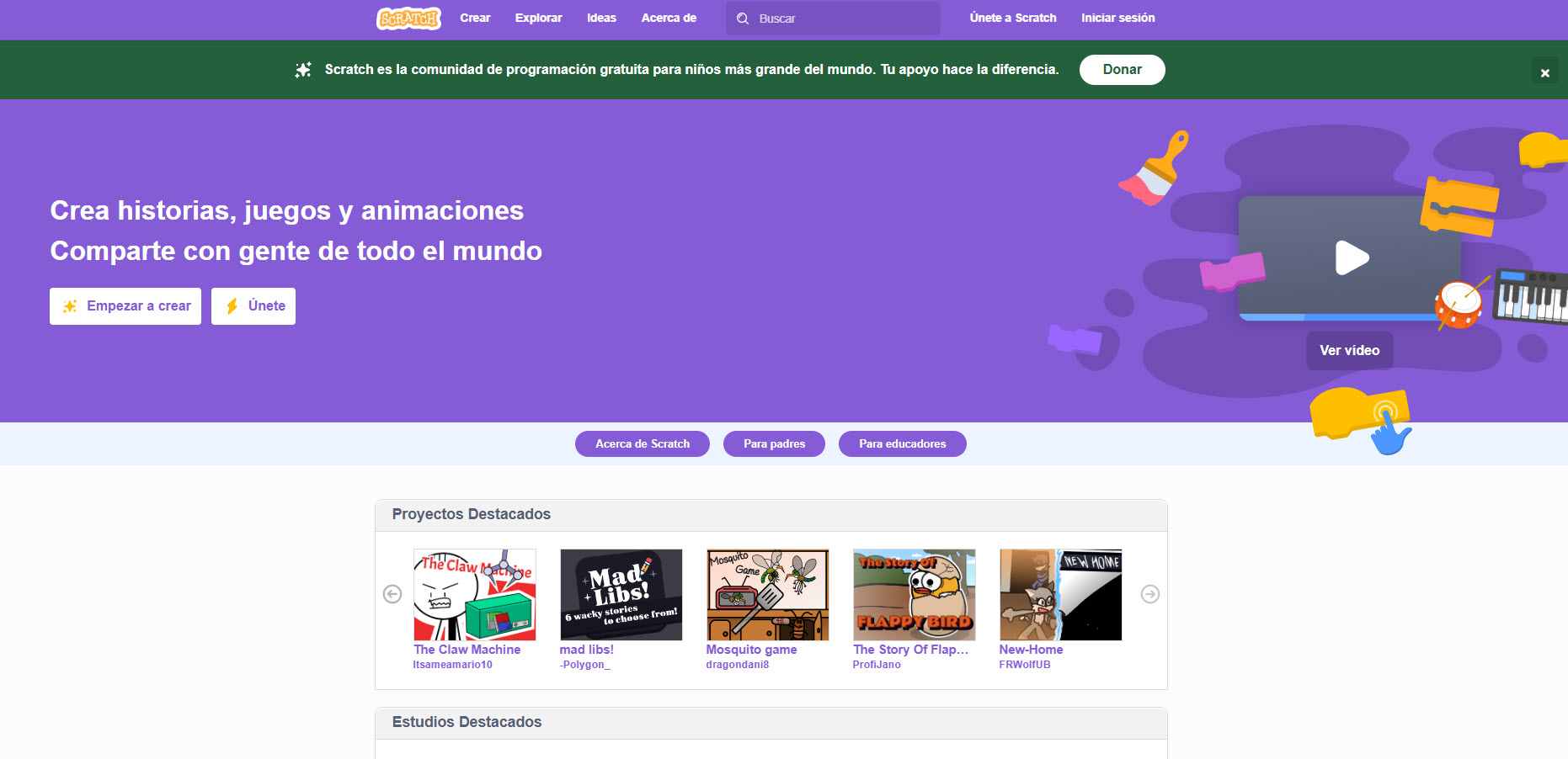 Página inicio Scratch